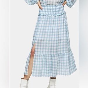 Topshop Light Blue Checkered Maxi Skirt